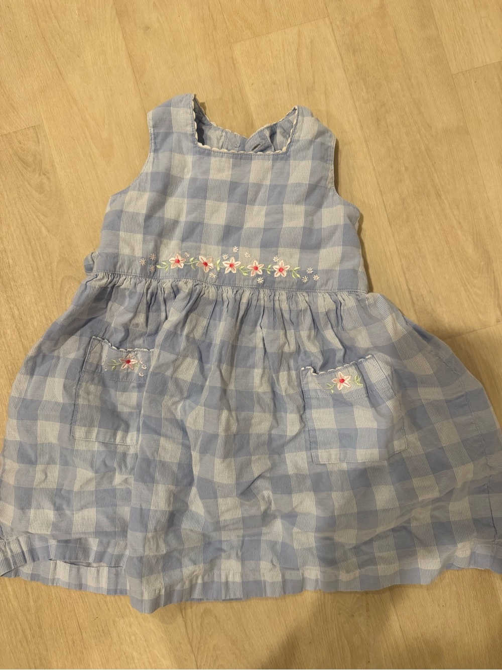 Marks & Spencer Light Blue Gingham Dress with Floral Embroidery
